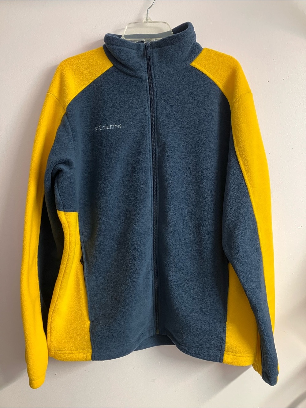 Columbia Women’s Zip Up Fleece Jacket, Large, Navy Blue/Yellow Gold